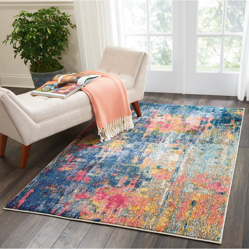 Ivy Bronx Velva Performance Blue/Yellow/Pink Rug & Reviews Wayfair